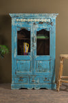 Vintage Light Blue Almirah with Tiles <p>W:107cm D:52cm H:166cm </p>