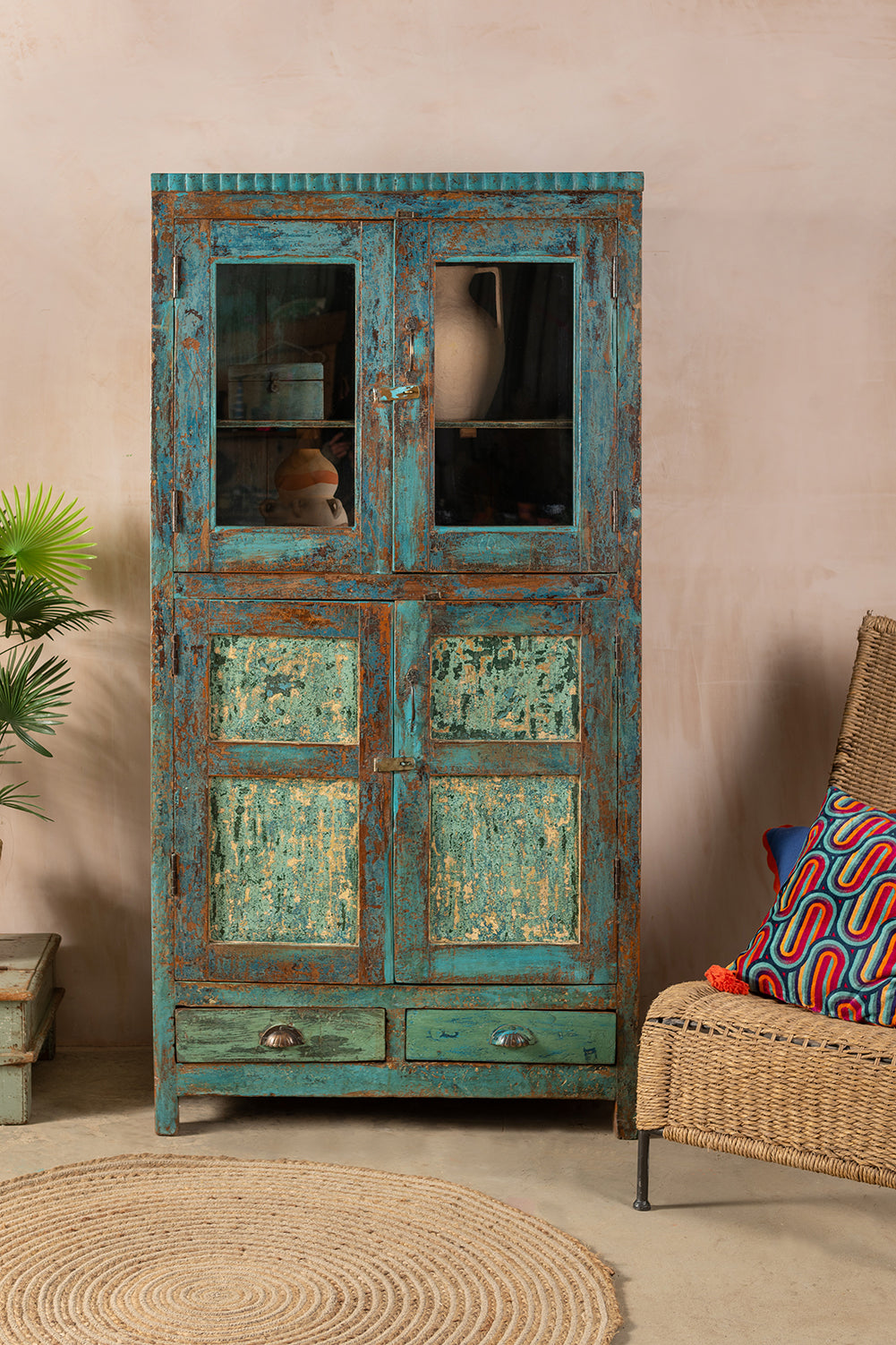 Vintage Blue Tones Cabinet <p>W:92cm D:55cm H:182cm </p>