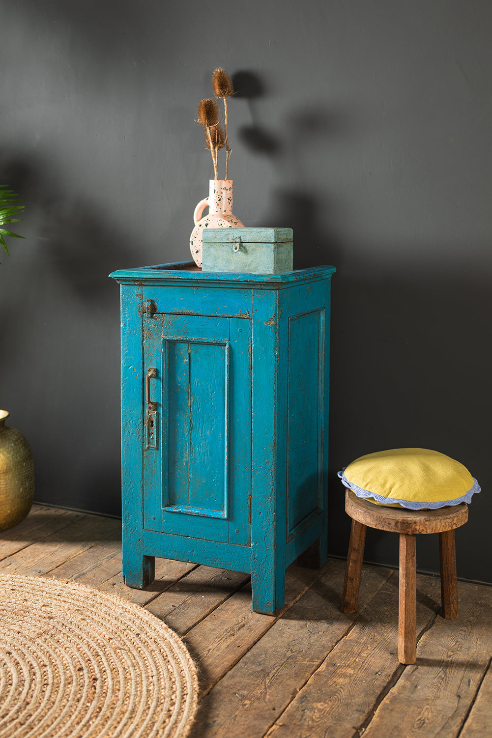 Bright Blue Vintage Side Cupboard <p>W:46cm D:40cm H:78cm </p>