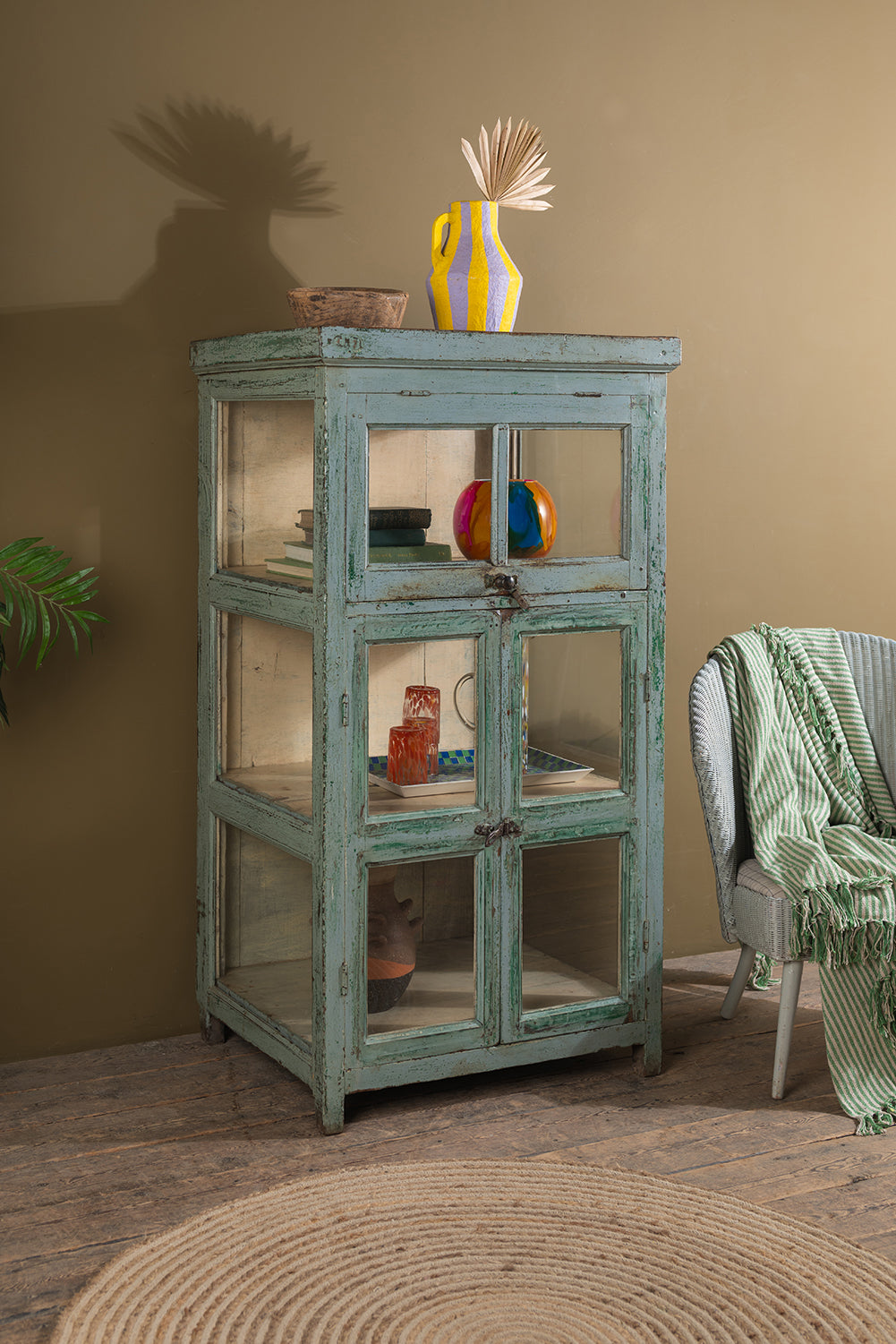 Vintage Pale Blue Display Cabinet <p>W:72cm D:57cm H:133cm </p>