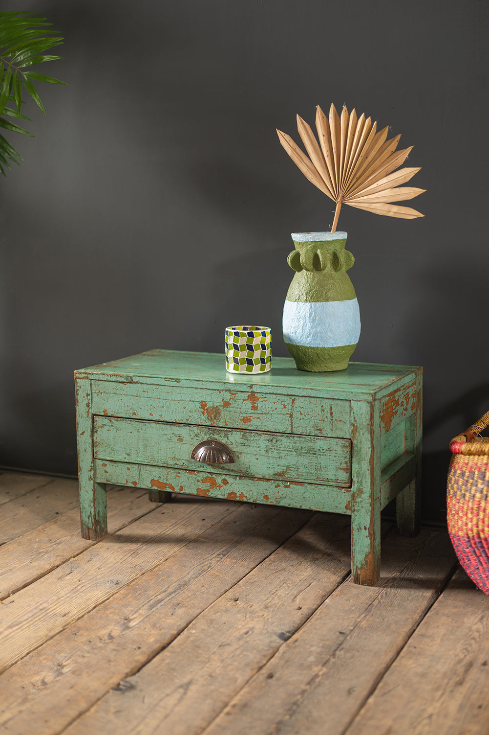 Vintage Light Green Side Table <p>W:56cm D:27cm H:31cm </p>