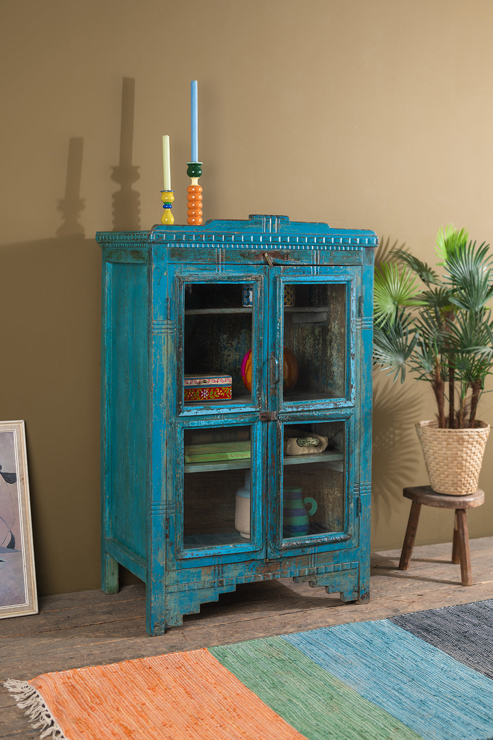 Vintage Blue Glazed Cabinet <p>W:80cm D:49cm H:128cm </p>