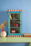 Blue & Candy Stripe Vintage Wall Showcase <p>W:42cm D:19cm H:74cm </p>