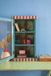 Blue & Candy Stripe Vintage Wall Showcase <p>W:42cm D:19cm H:74cm </p>