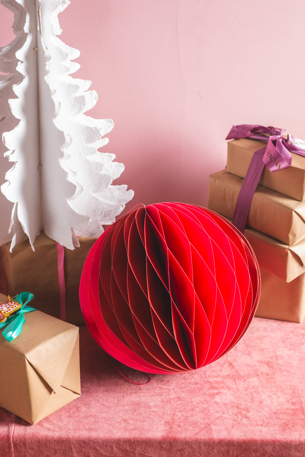 Pink Red Origami Ball Hanging Decoration