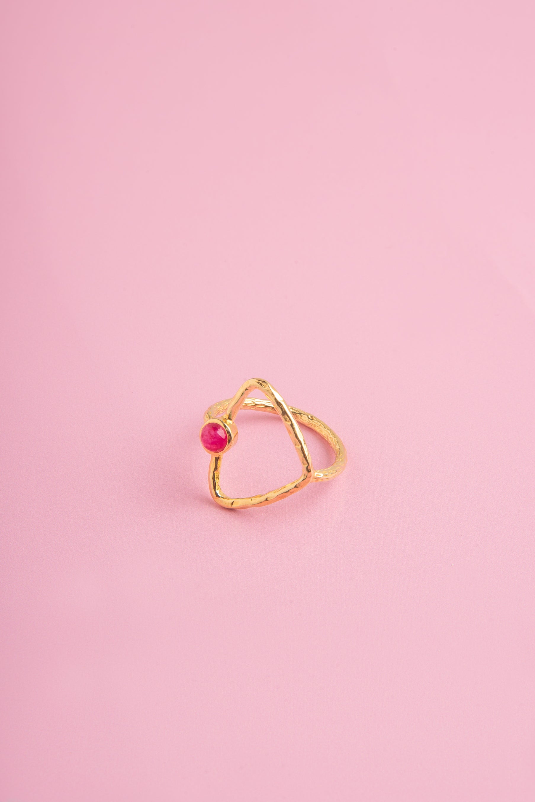 Disha Ruby Stone Gold Triangle Ring