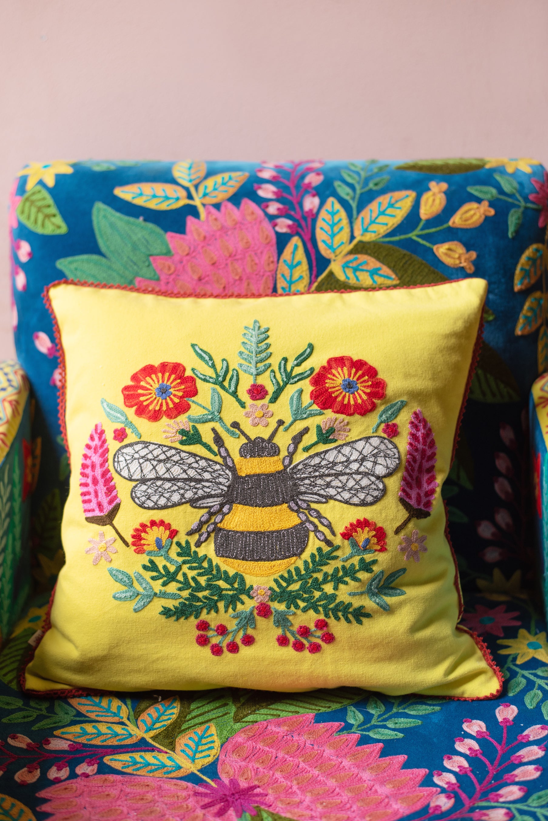 Embroidered Bees Footstool – Ian Snow Ltd